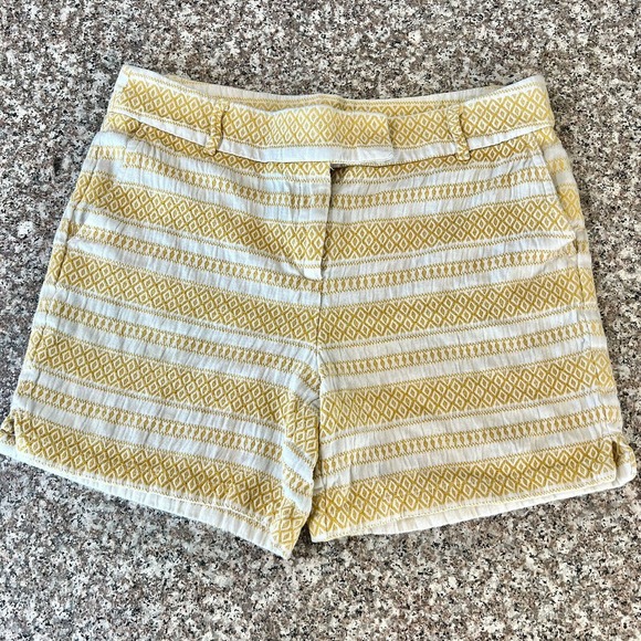 LOFT Ann Taylor Shorts Size 10 Yellow White Stripe Tweed Riviera Coastal Chic - Picture 1 of 12